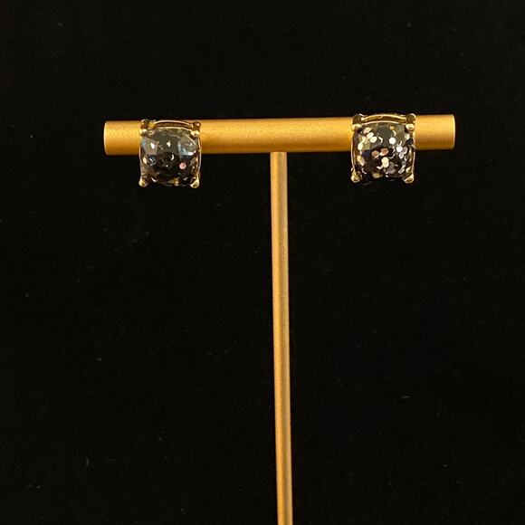 Black & Silver Glitter Stud Earrings NEW - Picture 1 of 2